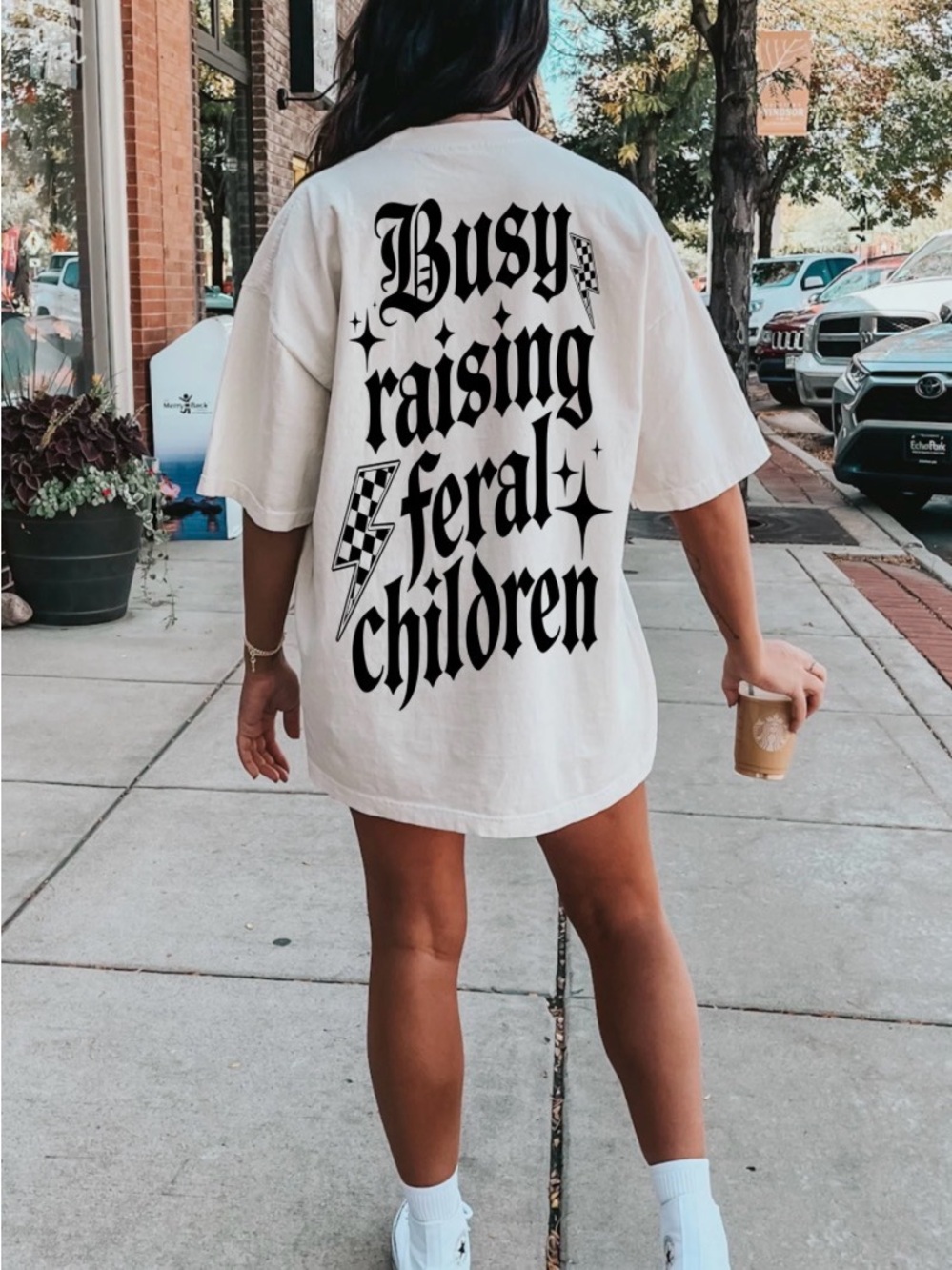 Casual Graphic Tee - Busy Raising Feral Children - White